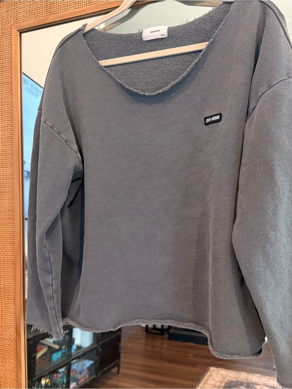 Joah Brown Logo Patch Slouchy Pullover in Washed Black - Picture 3 of 10